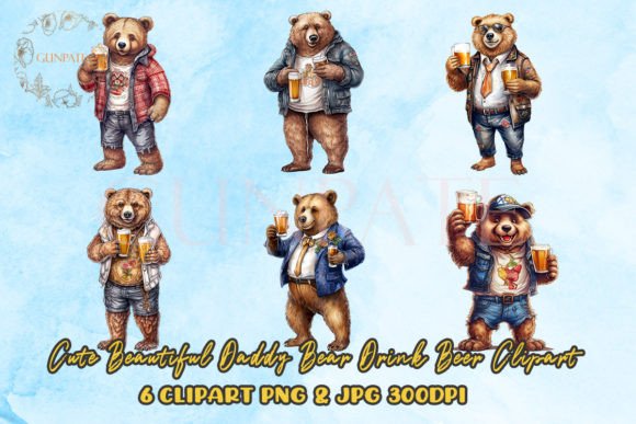 Download Daddy Bear Drink Beer Watercolor - Daddy bear Collection
