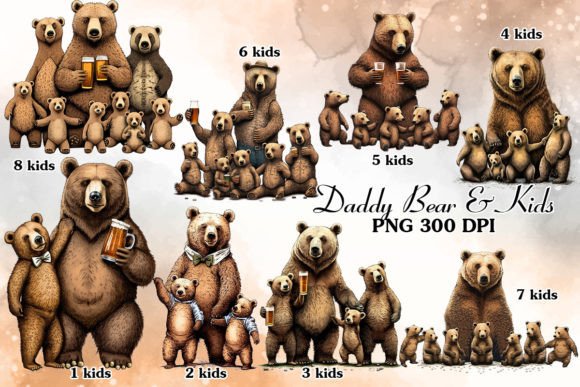 Download Daddy Bear and Kids Sublimation Clipart - Daddy bear Collection